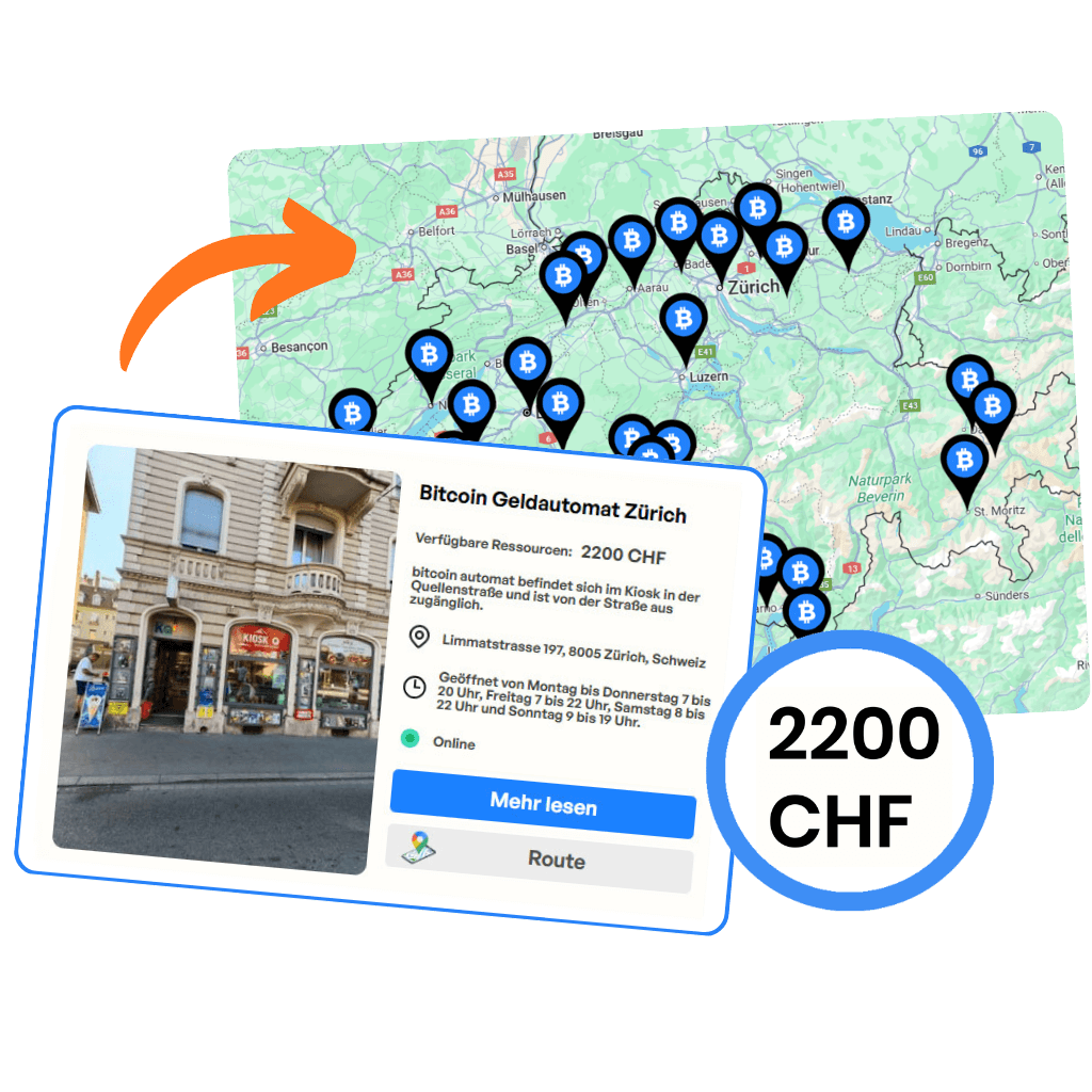 Infografik mit einer Karte der Bitcoin-ATMs in der Schweiz