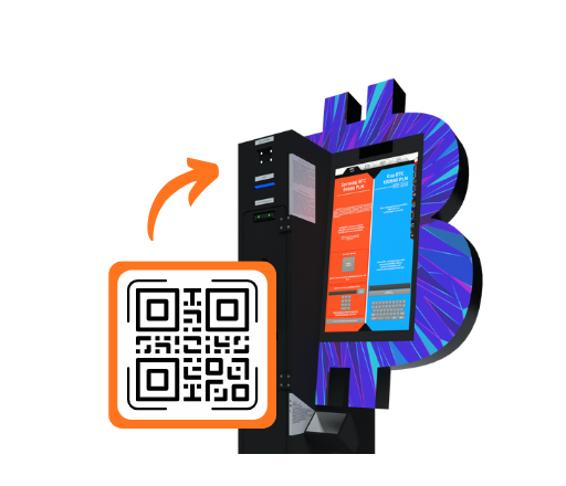 Modell eines Bitcoin-ATMs mit QR-Code