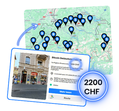 Infografik mit einer Karte zum Thema „Wie findet man einen Bitcoin-ATM"