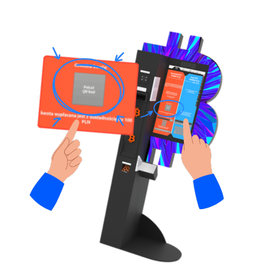 Infografik mit einem ATM und der Anweisung „Klicken Sie, um den QR-Code anzuzeigen“