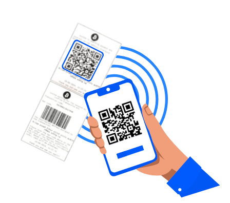 Infografik mit einem Smartphone und einem Beleg mit der Anweisung „Scanne den QR-Code“
