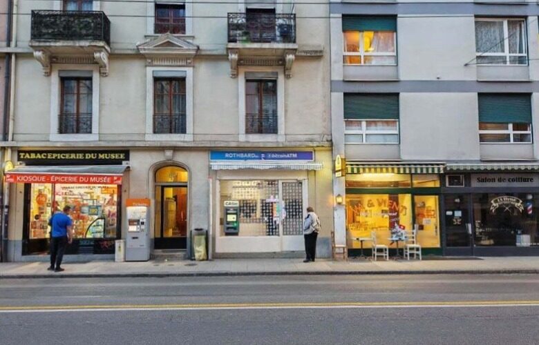 Eingang zum Lokal, in dem sich der Bitcoin-ATM in Genf befindet