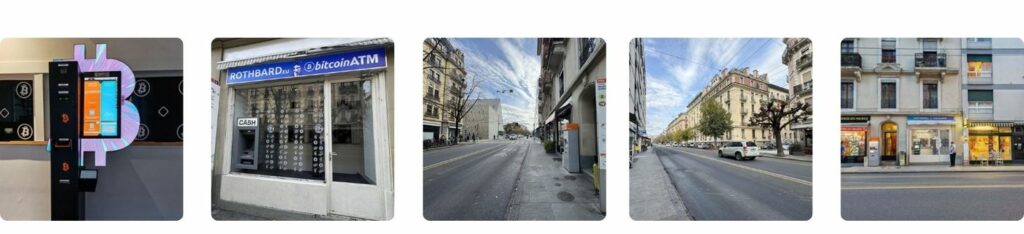 Miniaturansichten, die die Umgebung des Bitcoin-ATMs in Geneve zeigen