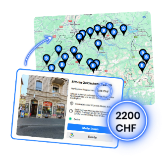 Infografik mit einer Karte zum Thema „Wie findet man einen Bitcoin-ATM"