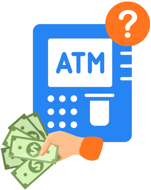 Ikone eines Bitcoin-ATM mit einer Hand, die Bargeld hält.