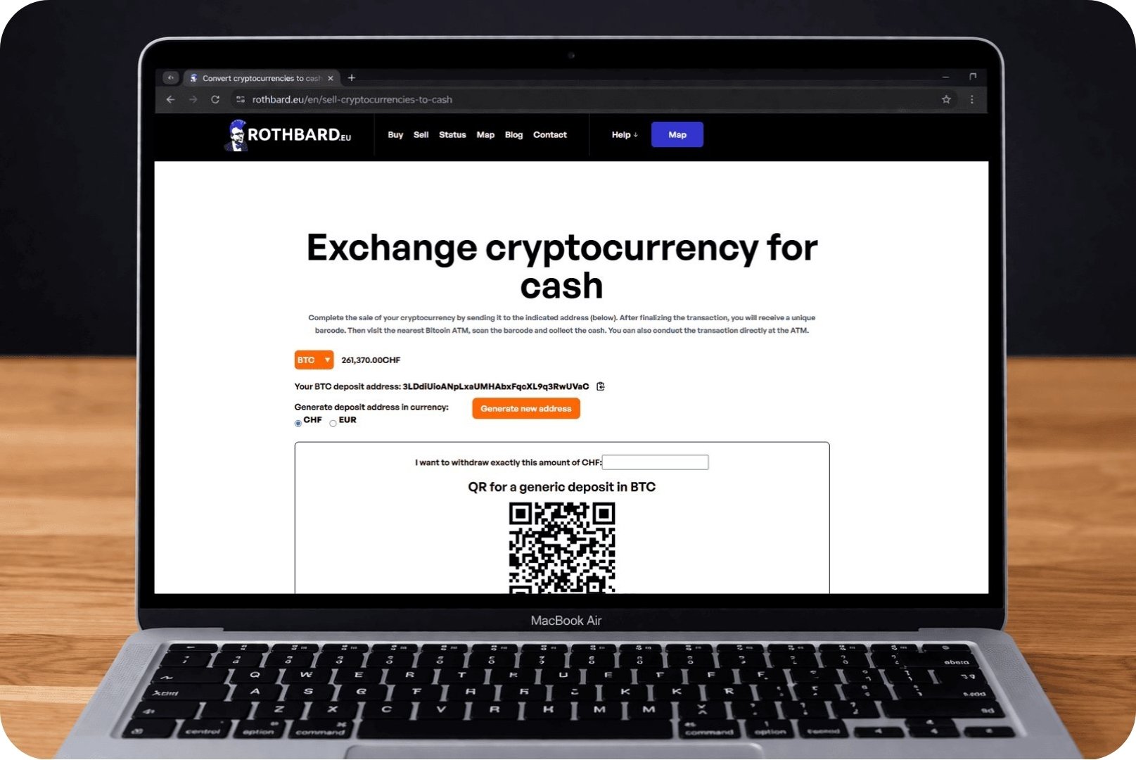 Laptop mit geöffneter Webseite zum Verkauf von Bitcoin