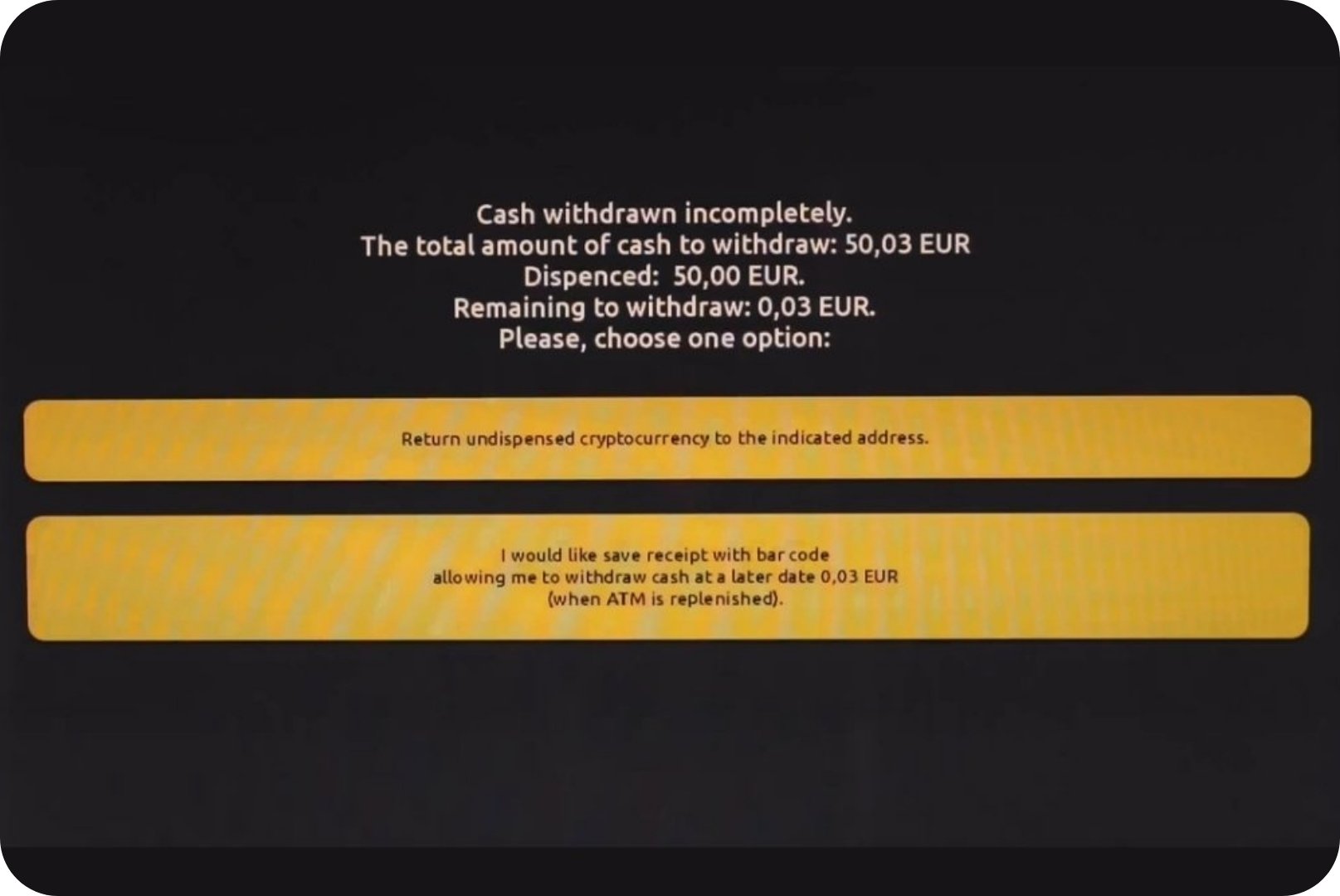 Bildschirm eines Bitcoin-Automaten