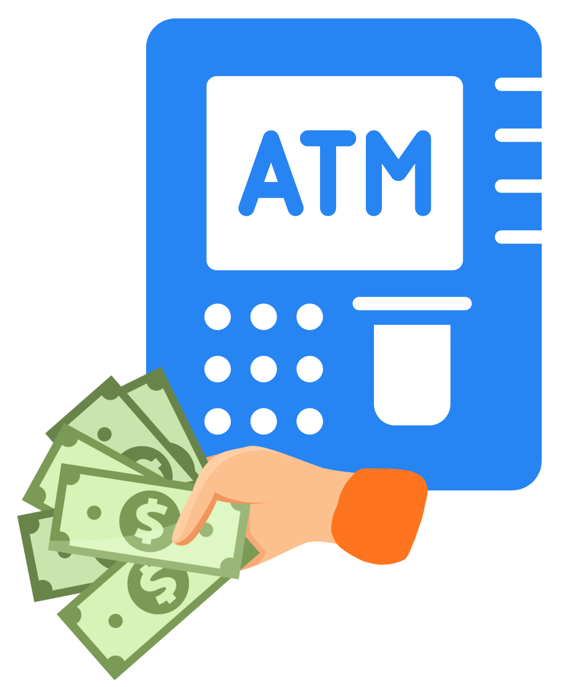 Ikone eines Bitcoin-ATM mit einer Hand, die Bargeld hält.