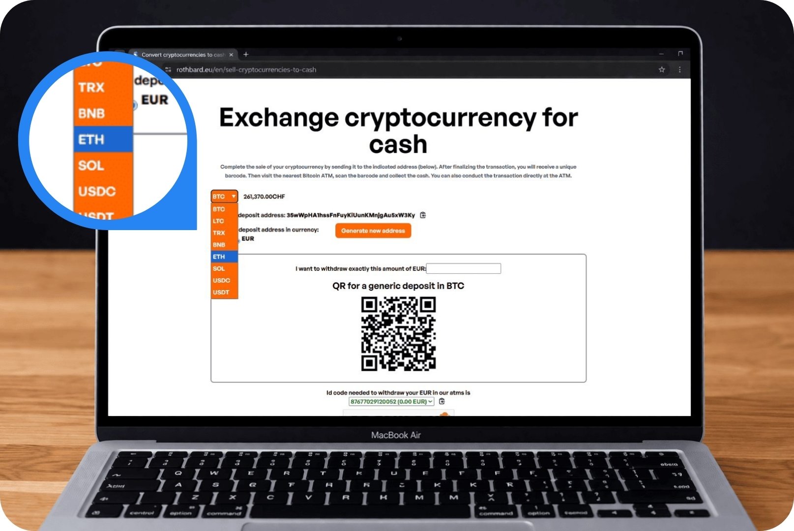 Laptop mit geöffneter Webseite zum Verkauf von Bitcoin
