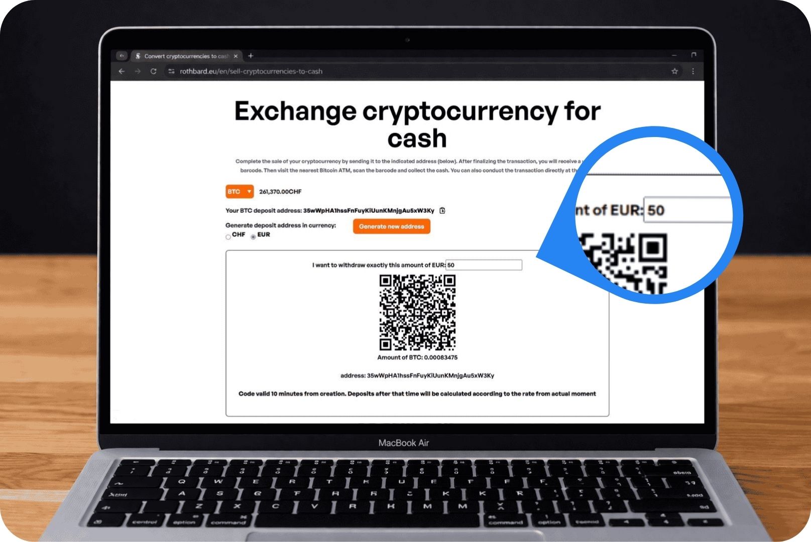 Laptop mit geöffneter Webseite zum Verkauf von Bitcoin