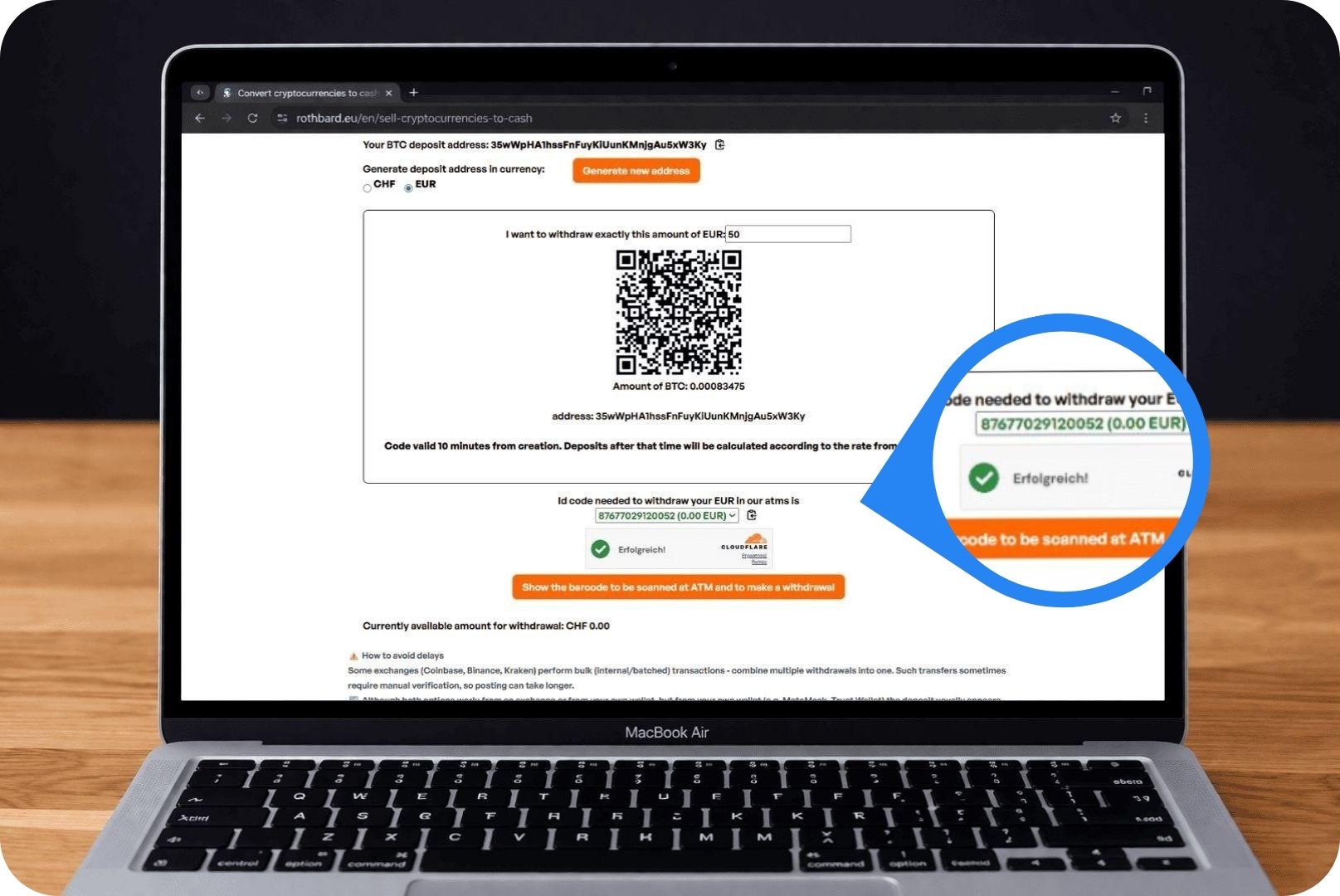 Laptop mit geöffneter Webseite zum Verkauf von Bitcoin
