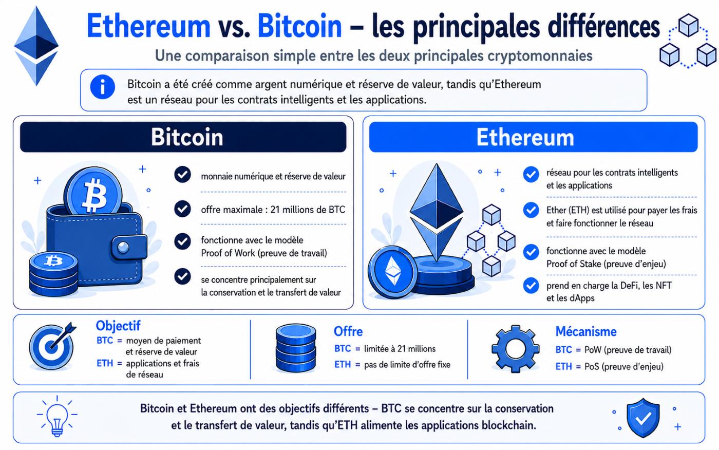 Ethereum et Bitcoin : les principales différences