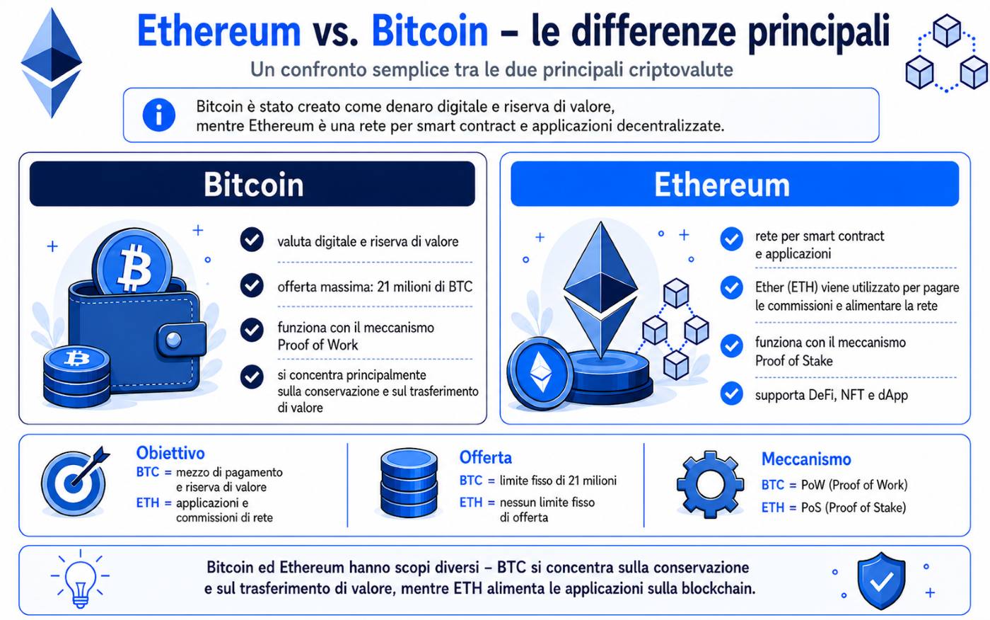 Ethereum e Bitcoin: le differenze principali