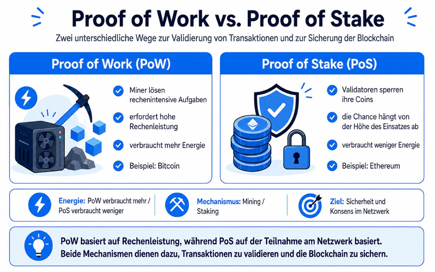 Unterschied zwischen Proof of Work und Proof of Stake