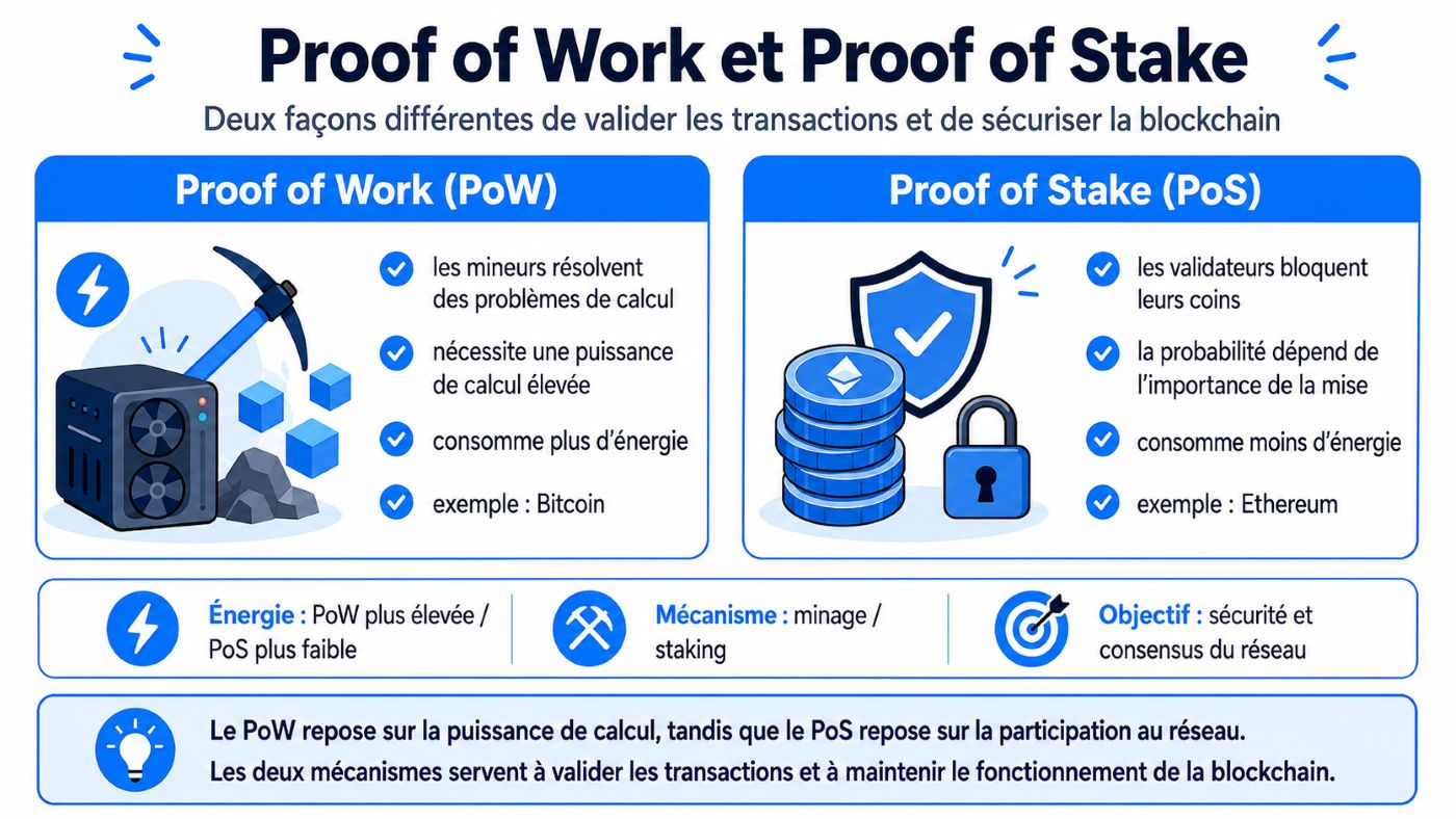 Différence entre la preuve de travail (Proof of Work) et la preuve d’enjeu (Proof of Stake)
