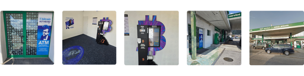 Fünf Fotos eines Bitcoin ATMs in Mendrisio