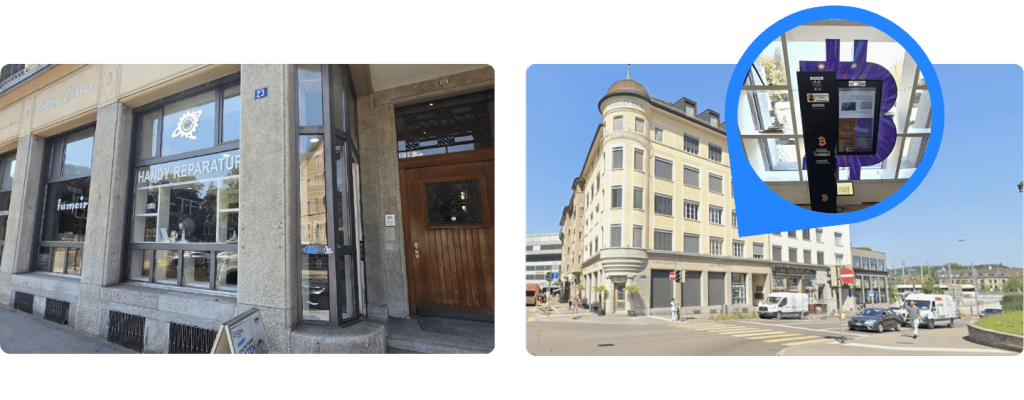 Zwei Fotos eines Bitcoin ATMs in Winterthur