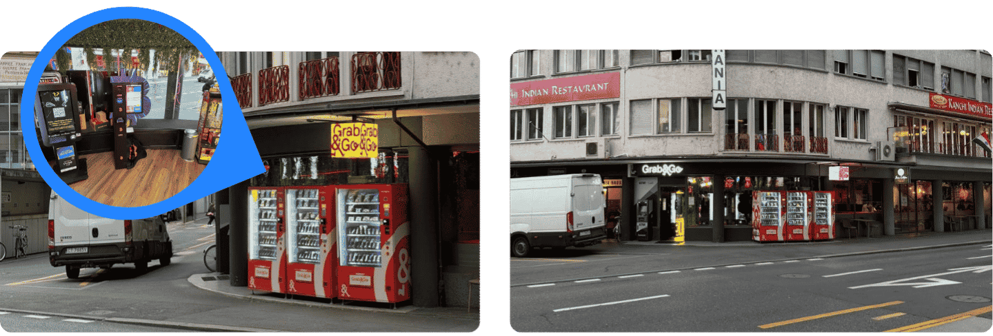 Two photos of a Bitcoin ATM in Lucerne.