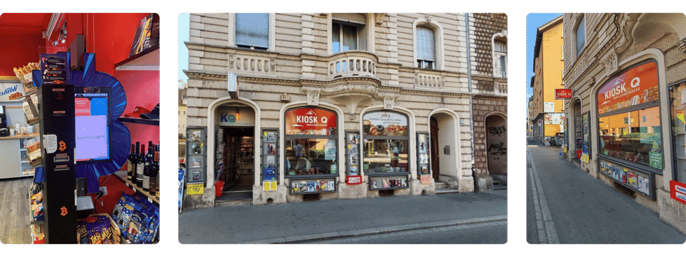 Drei Fotos des Bitcoin ATM in Zürich an der Limmatstrasse 197