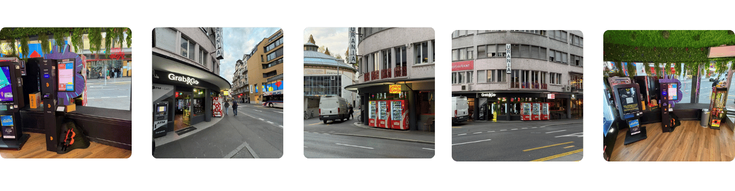 Five photos of a Bitcoin ATM in Lucerne.