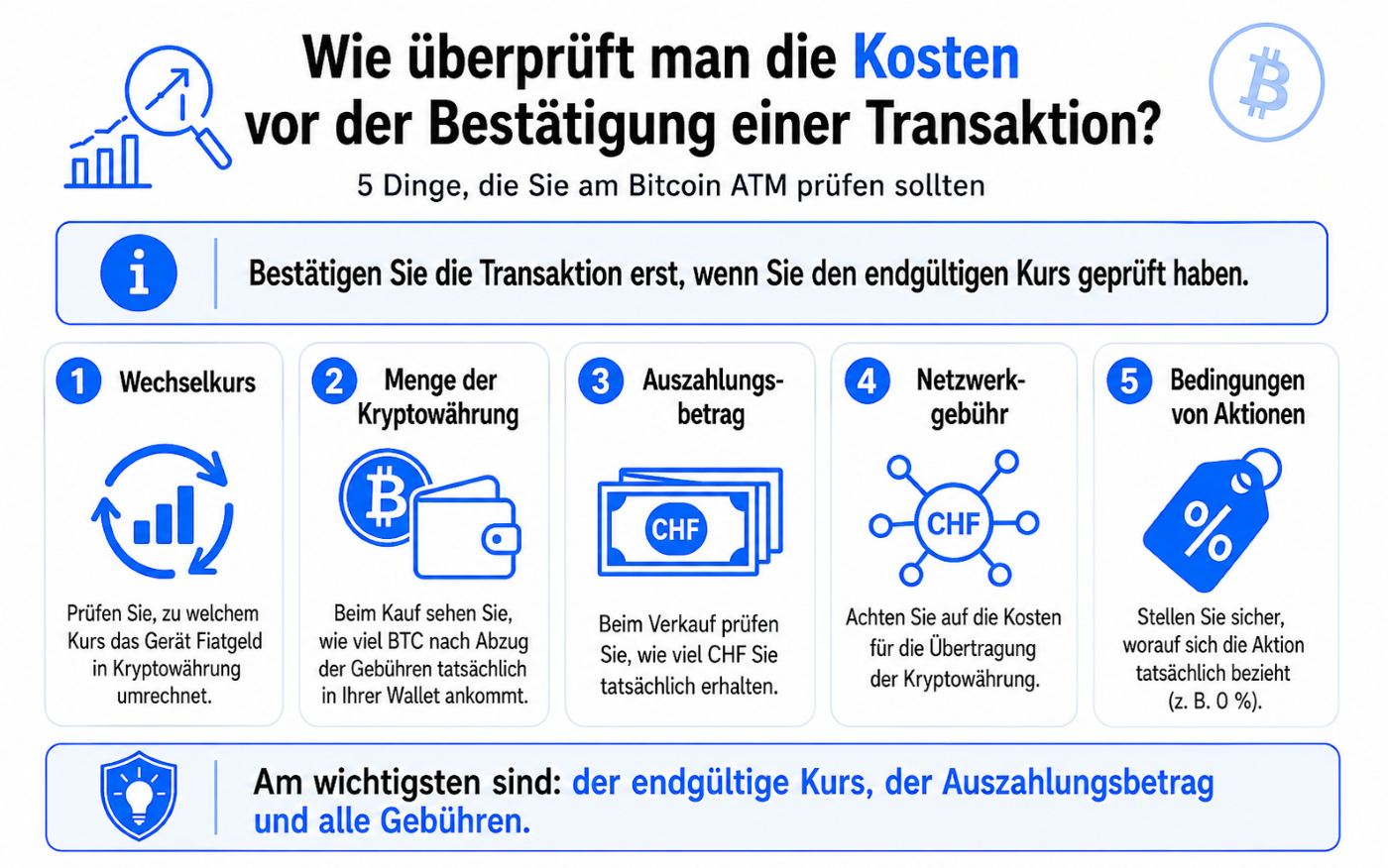 Grafik, die erklärt, wie sich die Kosten vor der Bestätigung einer Transaktion prüfen lassen.