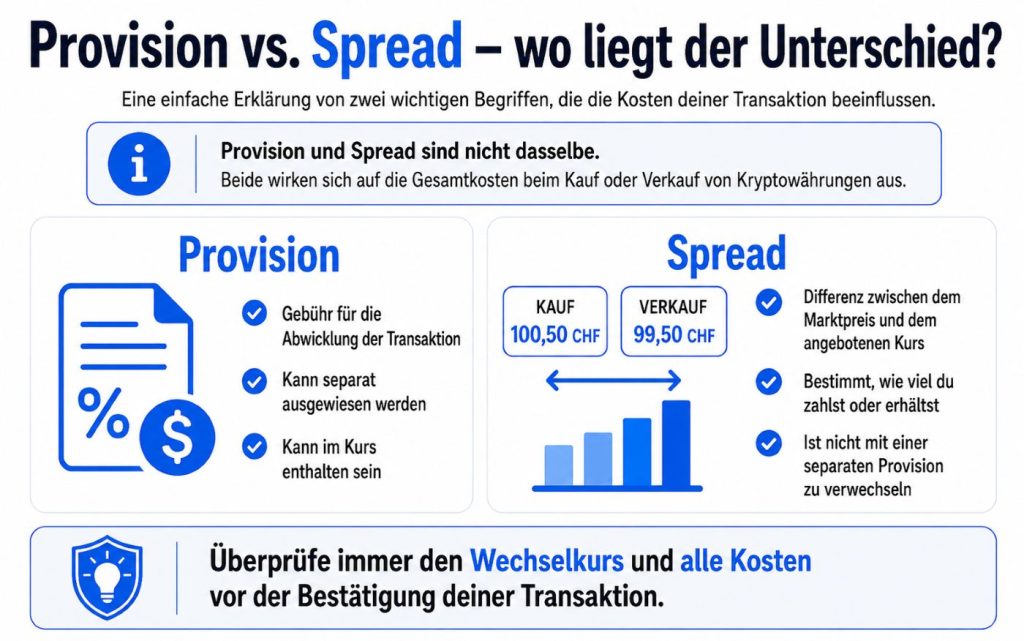 Grafik, die den Unterschied zwischen Gebühr und Spread erklärt.