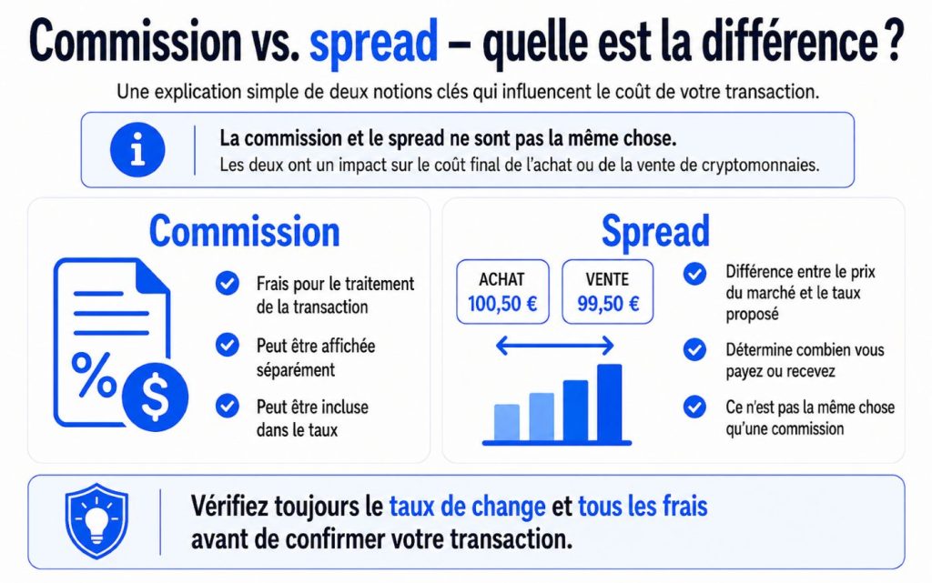 Un graphique expliquant la différence entre la commission et le spread.