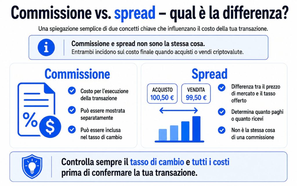 Grafica che spiega la differenza tra commissione e spread.