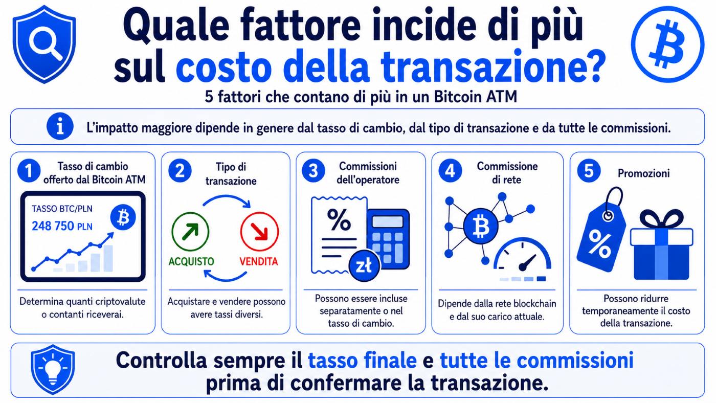 Grafica che illustra quali fattori incidono maggiormente sul costo di una transazione.