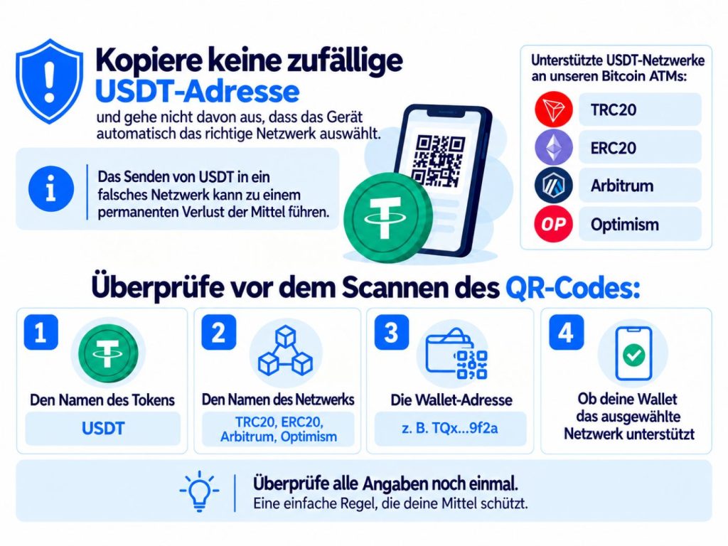 Erklärung, warum man keine zufällige USDT-Adresse kopieren sollte.