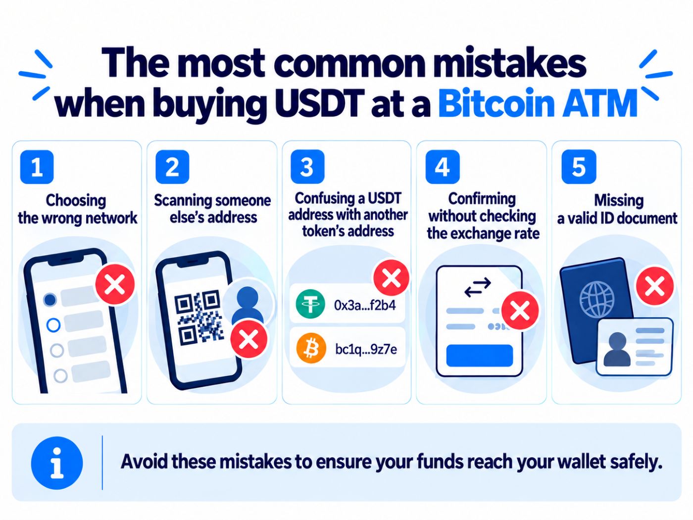 An explanation of the most common mistakes when buying USDT at a Bitcoin ATM.