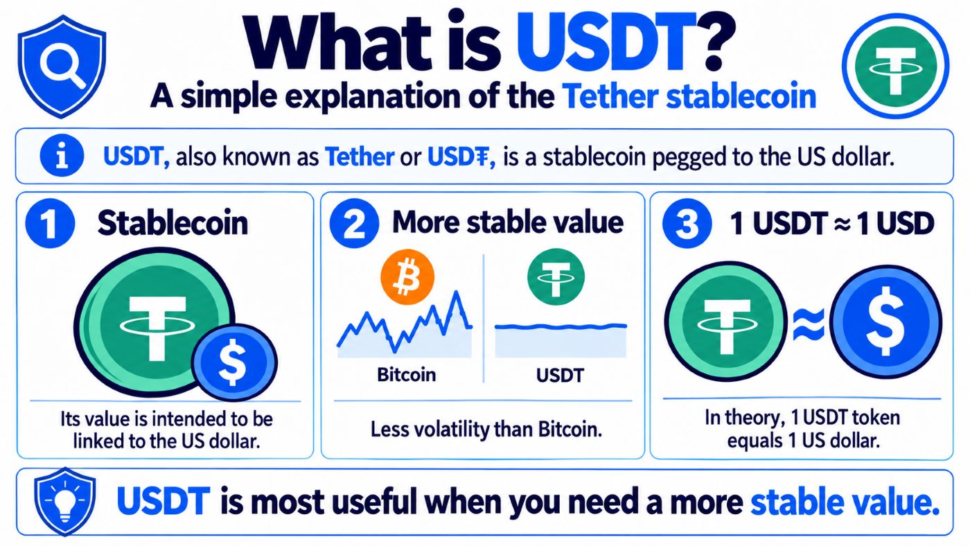 An explanation of what USDT is and how Tether differs from Bitcoin.